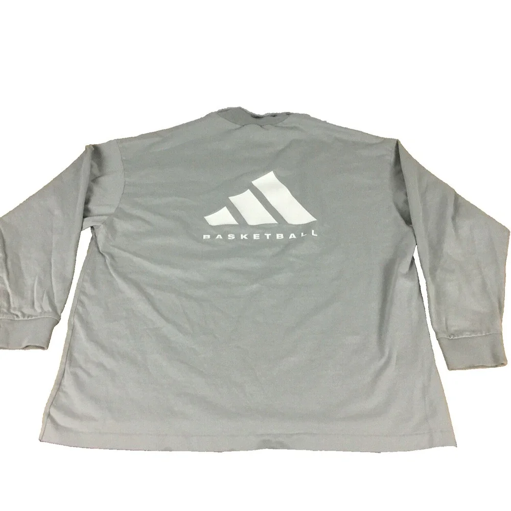 Adidas Basketball Mens Large Gray Mock Neck‎ Long Sleeve Graphic T-Shirt L